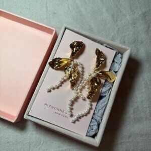 14K Gold Mignonne Gavigan Gold & Pearl 'Rosalia' Earrings, Brand New $175 Value